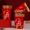 Vasos de Papel Grueso Desechables Dorados para Bodas, Compromisos, Banquetes de Boda, Festivales y Uso en Casa, Vasos Rojos para Té