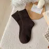 Meias de Terry Grossas para Outono e Inverno, Meias de Cano Médio Cor Sólida Quentes e Versáteis para Mulheres, Meias de Terry de Neve Grossas de Lã Retrô