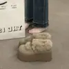 Estilo Dulce Diario con Faldas, Zapatos de Algodón Peludos de Suela Gruesa Cálidos y que Aumentan la Altura, Nuevos Zapatos de Plataforma Birkenstock Invierno 2025