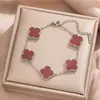 Pulseira de Trevo de Quatro Folhas da Sorte Dupla Face 18k Explosões Transfronteiriças Moda Luxo Leve Corrente de Clavícula Cinco Flores Baía Aço Titânio OL
