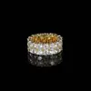 Anillo para Hombre de Hip-Hop Doble Fila de Circonita Nuevo Europeo y Americano Electrochapado en Oro Real Anillo Hiphopbling de Moda