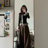Camiseta de Manga Larga con Retazos a Cuadros Falsos de Dos Piezas Color Negro Otoño Nuevo Estilo Coreano Adelgazante Ropa Interior