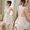 Camisón de encaje transparente para mujer, ropa interior sexy tentadora de talla grande europea y americana, con abertura trasera y tirantes, pijama sexy