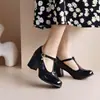 Zapatos de Tacón Grueso de Tacón Alto con Tira en T Planos para Mujer Talla Grande 40-48 Transfronterizos Brogue Floral Primavera 2026