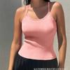 Camisola Racerback de Estilo Americano Transfronterizo para Mujer, Ropa Exterior de Verano, Espalda Hermosa, Integrada con Almohadillas en el Pecho, Top Base Interior sin Mangas