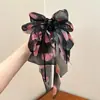 Grampo de rabo de cavalo suave em rede estilo coreano para mulheres, presilha de cabelo de fita floral de alta qualidade, presilha de tubarão estilo preguiçoso com laço, acessório de cabelo