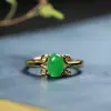 Anel de jade malaio com incrustação de ouro e zircônia de jade design criativo de nicho estilo ins anel de moda versátil múltiplos Atacado