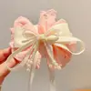Pinzas para el pelo de encaje de perlas con lazo para niños, accesorios para el pelo de cinta para niñas, pinzas para el pelo para la parte trasera de la cabeza, venta al por mayor del fabricante