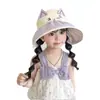 Chapéu Infantil de Proteção Solar com Aba Larga, Chapéu de Sol Feminino de Verão Anti-UV Top Vazado, Chapéu de Sol Fino para Bebê Menino