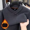 Suéter grossinho com forro de pele de marta para homens, com gola cachecol, cor sólida, blusa de malha quente para o inverno, atacado transfronteiriço