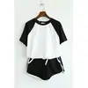 ¡En stock! Traje casual de verano con costuras y manga raglán para niña, traje deportivo, camiseta de manga corta, shorts cortos