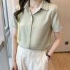 Camisa básica de seda estilo coreano para mujer, de moda, de verano 2024, de satén de color liso y manga corta, combinable con todo.