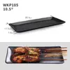 Plato especial para tienda de barbacoa rectangular melamina vajilla de plástico negro comercial kebab de ostra brochetas fritas plato creativo