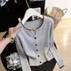 Cardigan de Tricô Color Block Estilo Coreano Feminino Nova Coleção Primavera/Outono 2026 Moda Coreana Top Versátil Emagrecedor para Mulheres