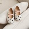 Sapatos de Couro para Meninas para Uso Externo Primavera e Outono Novos Sapatilhas Redondas Pequenas Sapatilhas de Menina Princesa Bebê Menina Bolinhas Dopamina