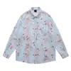 2025 Nova Camisa com Design Floral Retro Americano e Franjas Primavera e Outono Novas Camisas de Manga Longa com Lapela Masculinas e Femininas