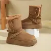 Botas de invierno cálidas de algodón con forro de lana, suela gruesa, que aumentan la altura, estilo transfronterizo con hebilla, botines o botas de media pantorrilla retro, para mujer, colección de invierno