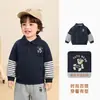 Roupas Infantis Kaka Panda Estilo Academia Infantil Moletom com Gola Reversível Roupas de Outono para Meninos Tops de Outono para Meninas Roupas de Bebê Tendência