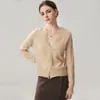 Cardigã de malha com decote V e acabamento em renda com lantejoulas, suéter de cashmere doce para outono e inverno para mulheres, suéter casaco de malha soltinho