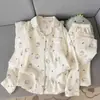Conjunto de Pijama Longo de Algodão Nuvem Série 2026 para Mulheres com Gola Pequena Calça Longa Conjunto Confortável para Casa Tendência Confortável para Casa Feminino