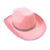 Nuevo Sombrero de Vaquero con Tira de Diamantes y Borde Marrón Sombrero de Vaquero Occidental con Diamante Rosa Sombrero de Vaquero Rosa para Cumpleañera