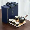 Infusor de Chá para Preguiçosos em Cerâmica Barro Preto Conjunto Automático de Chá Conjunto Pequeno Pote Portátil de Viagem com Alça Lateral Bandeja de Chá Chá Gongfu