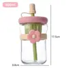 Vaso de vidrio floral con popote, estilo ins, alto valor estético para niñas, vaso con separación de té y agua, vaso de regalo con impresión
