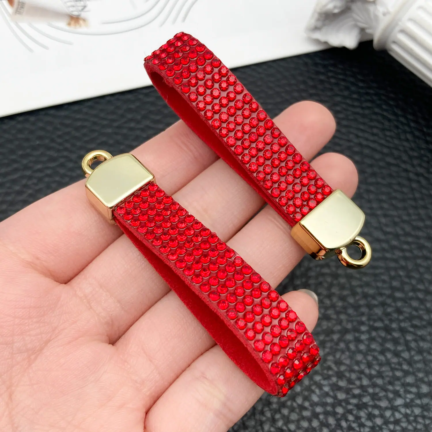 24073-KX-红色布点钻钥匙扣镶钻挂绳短带62x13mm