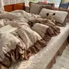 Conjunto de Quatro Peças para Casa Nantong, Conjunto de Quatro Peças com Cobertura de Cama de Renda Preguiçosa Estilo Francês Classe A, Conjunto de Quatro Peças de Gaze Dupla de Algodão Lavado