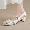 Zapatos Franceses de Punta Cuadrada para Mujer, Elegantes Sandalias de Punta Cuadrada de Una Sola Tira, Temperamento Veraniego 2025, Zapatos de Mujer Transpirables con Diseño Hueco a la Moda