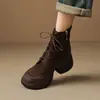 Botines de Tacón Grueso para Mujer Chuyuji 2026 Nuevos Botas Martin Estilo Británico con Cordones y Tacón de Cuña