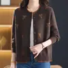Cárdigan de Punto Redondo Estampado Adelgazante Reductor de Edad para Mujer Temporada de Primavera y Otoño Botones con Decoración de Lazo Suéter Chaqueta Delgado