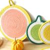 Mantel individual trenzado de algodón redondo de estilo nórdico, tapete aislante térmico para colgar en la mesa del comedor o la cocina, serie de frutas, disponible en stock.