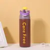Botella de Agua Deportiva para Ciclismo al Aire Libre Altamente Atractiva con Asa Portátil, Termo de Acero Inoxidable con Doble Popote para Viajes al Aire Libre