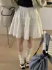 Saia Estilo Ballet Branca Francesa Plus Size para Mulheres no Outono, Saia Bufante de Cintura Alta para Pessoas Baixas, Saia de Renda em Camadas