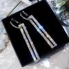 Pendientes de plata con diamantes, pendientes geométricos rectangulares, temperamento, personalidad, pendientes Joker, Europa y Estados Unidos, pendientes largos exagerados al por mayor