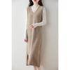 Vestido Chaleco de Lana 100% Pura para Mujer 2024 Otoño e Invierno Nuevo Cuello en V Sin Mangas Abertura Vestido Chaleco de Punto