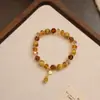 Pulsera de Piedra Ojo de Tigre Natural Color Tierra Maillard Pulsera de Otoño e Invierno Elástica Lujo Ligero Nicho Versátil Joyería para Mano Venta al por Mayor
