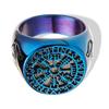 Anillo popular de titanio con runas de cuerno de vikingo europeo y americano, anillo de fundición con esfera de flor de hielo envejecida para hombre