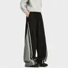 Pantalones de Chándal Patchwork Rayados para Hombre, Colores Otoñales Bloque de Color Hip-Hop Casual Acampanados, Pantalones Rectos de Pierna Ancha para Primavera y Otoño