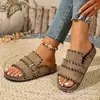 Sandálias Femininas Slip-On de Couro Fosco de Comércio Exterior com Solado Grosso, Sandálias Romanas de Praia Abertas Versáteis Estilo Birkenstock Retro de Nicho