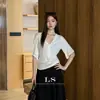LS Marca NuevaEtiqueta Negra Minimalista Marca Grande Otoño Nueva Llegada Moda Casual Minimalista Camiseta Versátil para Mujer 30759#