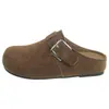 Zapatos de mujer de otoño tipo mocasín con suela gruesa, punta cerrada y media pantufla con hebilla de cuero interior que aumenta la altura 2026 Moda americana, pantuflas casuales