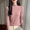 Suéter ajustado de manga larga, nuevo para otoño e invierno, de punto con cuello medio alto, base para mujer, a la moda