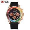 Nuevo Reloj de Cuarzo de Comercio Exterior Oufani Bisel de Color Luminoso Reloj Impermeable Mismo Estilo para Hombres y Mujeres Calendario Reloj de Seis Manecillas