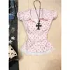 Camiseta Rosa de Bolinhas Estilo Vintage Doce com Manga Curta para Mulheres, Novo Verão 2026 Top Doce Estilo Francês Slim Fit Acinturado