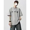 Camiseta Masculina de Manga Curta com Ombro Reto e Tecido Pesado Estilo Americano, Nova Marca de Moda de Verão, Estampa de Letras High Street, Camisa Solta de Manga Meia-Manga com Gola Redonda