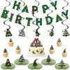 Banderín navideño y de cumpleaños transfronterizo en tonos verde fresco, banderín de letras, adorno colgante en espiral, topper para pastel y arreglo decorativo