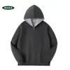 Suministrado directamente por el fabricante, sudadera con capucha de punto pesado de estilo americano de moda para hombres y mujeres, holgada y versátil, con colores contrastantes, adecuada para parejas, para otoño