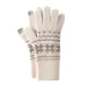 Guantes de punto Fair Isle con diseño de copo de nieve 100% cachemir puro para mujer, cálidos, versátiles, aptos para estudiantes, compatibles con pantalla táctil y diseño de cinco dedos para clima frío